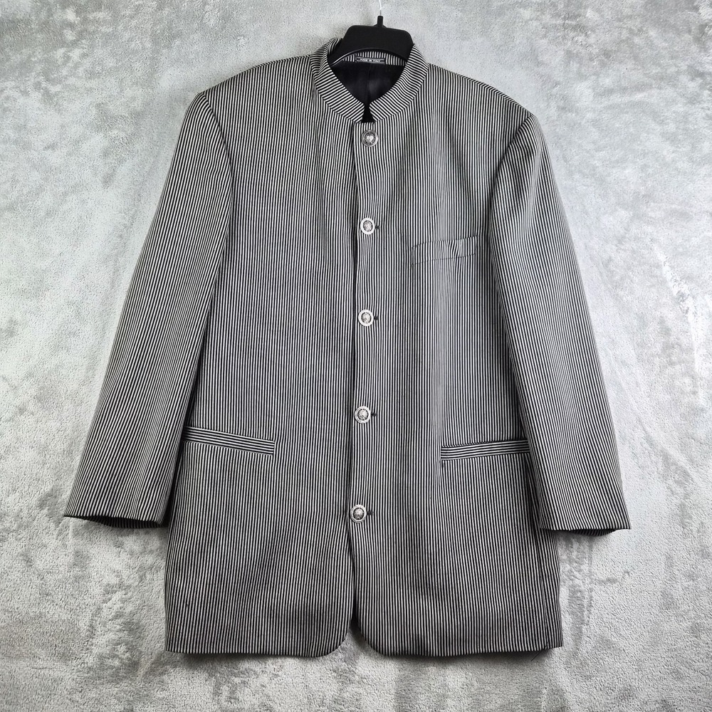 Zanetti Blazer Jacket Vest Grey Black Stripe Moda Biella Extra Fine Merino Italy